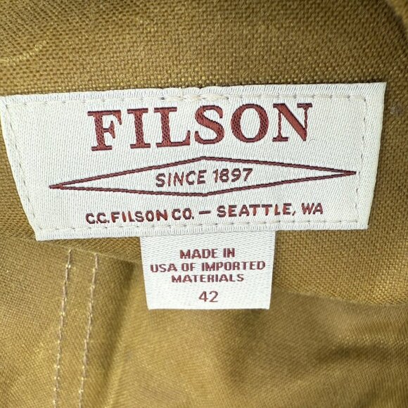 Filson Oil Finished Double Tin Cloth Overalls Bib Men’s 42x 35 Unhemmed USA Tan - Picture 11 of 14